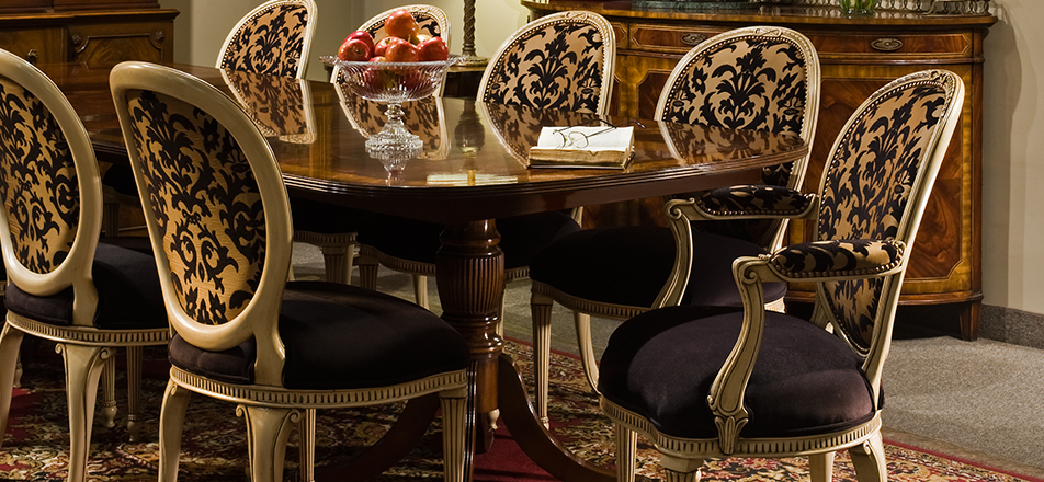 custom brown and gold dining chair set and dining table