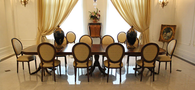 dinning table with 11 custom dining chairs