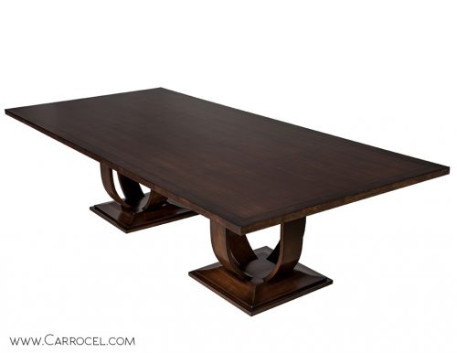 Modern Custom Made Art Deco Walnut and Burled Walnut Dining Table