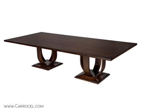 Modern Custom Made Art Deco Walnut and Burled Walnut Dining Table