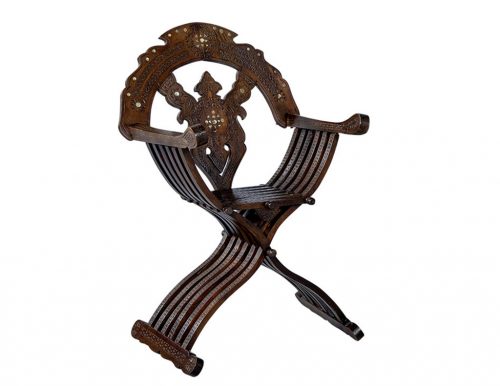 Italian Inlaid Folding Savonarola Chair