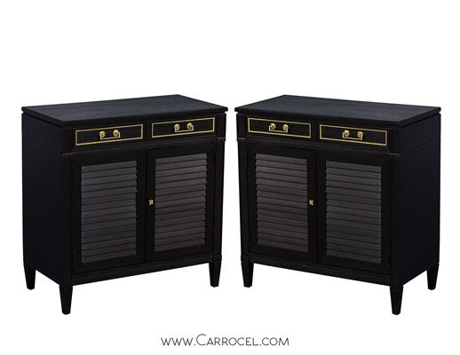 Pair of Ebonized Louvered Door Cabinets