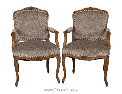 Pair of Louis XV Walnut Fauteuils