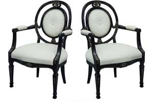 Black Lacquered Vintage Italian Leather Accent Chairs