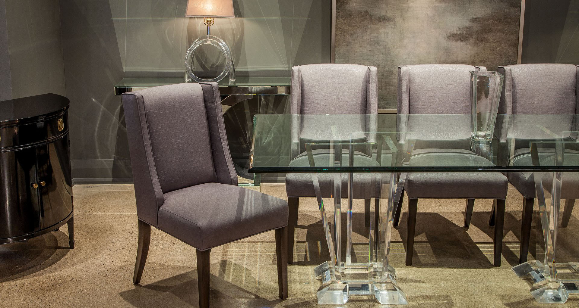 An Elegant High-End Dining Table with Glass Top