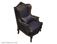 Carrocel Carved Library Office Wing Chair in Blue Leather