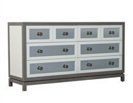 Custom Grey and White Eight Drawer Antique Mirrored Commode