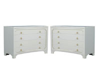 Pair of Concave Front Neoclassical Chests with White Marble Tops
