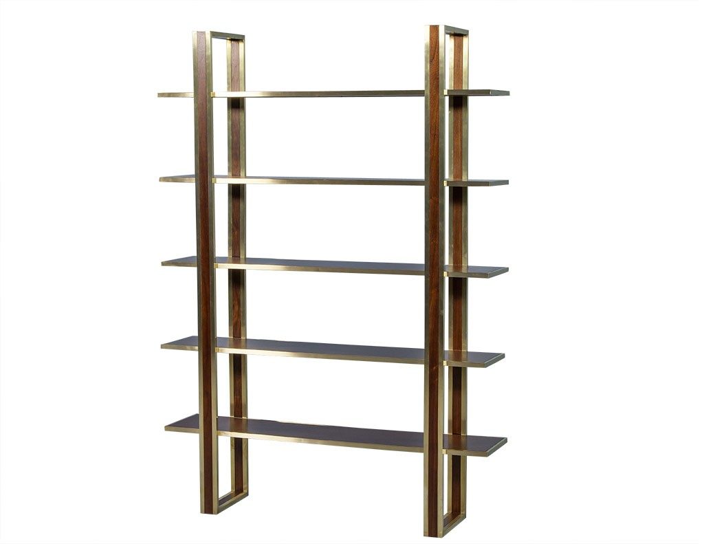 Sleek Brass And Mahogany Etagere