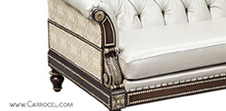 Custom Leather Tufted Silver Leaf Carved Sofa by Carrocel