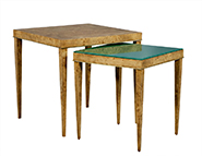 Burled Wood and Green Glass Nesting Tables