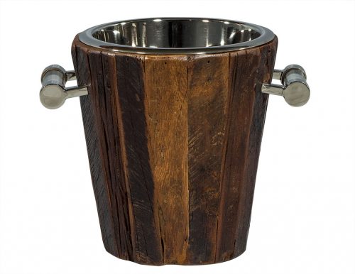 Small Rustic Wood and Stainless Steel Ice Bucket