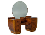 Burled Wood Art Deco Vanity with Round Mirror