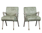Pair of Boomerang Chairs in Mint Green Patterned Leather