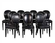 Set of Ten Round Black Lacquered Dining Chairs