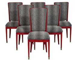 Set six red deco lacquered dining chairs