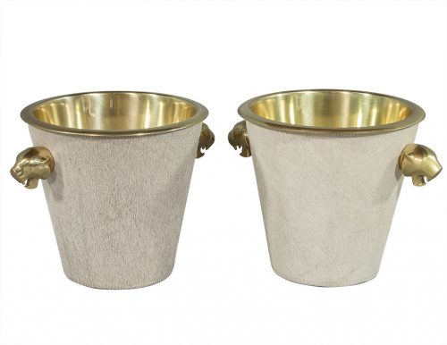 Polished Brass and Hide Ice Bucket