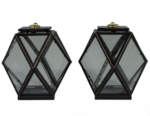 Pair of Hanging Diamond Lanterns in Black