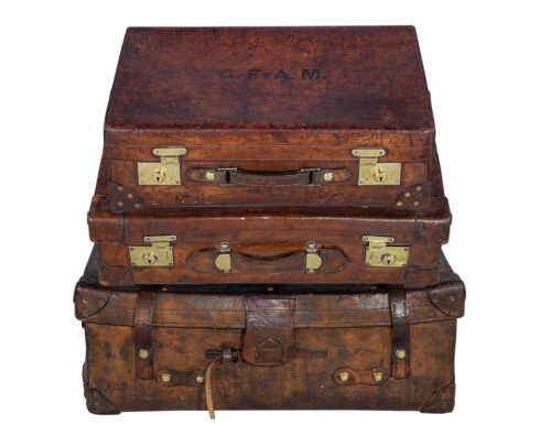 Set of 3 Antique Leather Luggage Cabin Trunks