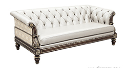 Custom Leather Tufted Silver Leaf Carved Sofa by Carrocel