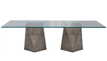 Custom Glass-Top Dining Table with Geometric Pedestals