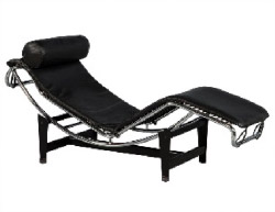 Le Corbusier-Style Leather and Polished Stainless Steel Chaise