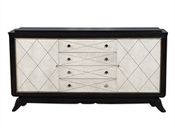 Antique Art Deco Ebonised Leather Sideboard Buffet Credenza