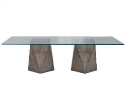 Custom Modern Geometric Pedestals Glass Top Dining Table