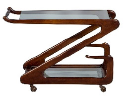 Modern Italian-Style Zanuso Mahogany and Glass Bar Cart
