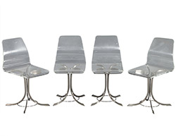 Set of Four Vintage Lucite and Stainless Steel Chairs