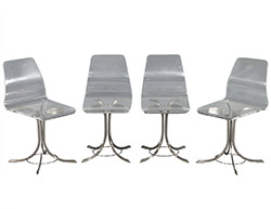 Set of Four Vintage Lucite and Stainless Steel Chairs