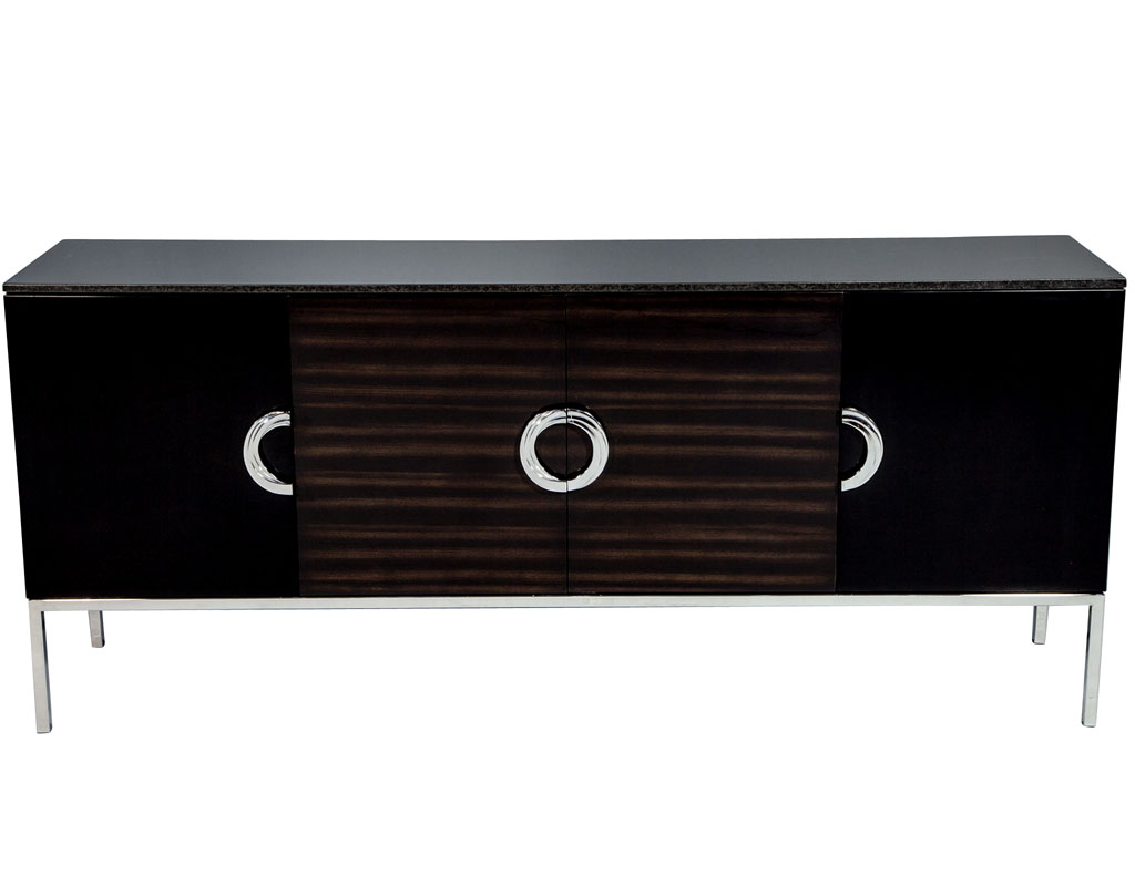 Custom Modern Black Lacquer Walnut Sideboard Buffet Credenza