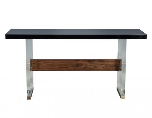 Carrocel Custom Modern Acrylic Black Lacquer and Walnut Console