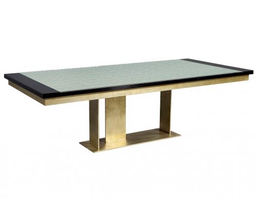 Carrocel Custom Modern Glass Top Dining Table with Brass Base