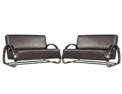 Pair Of Leather And Chrome Loveseat Settees By Famous American Designer