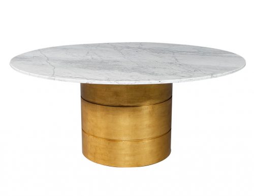 Carrocel Custom Marble Top Dining Table with Gold Leafed Bezel Base