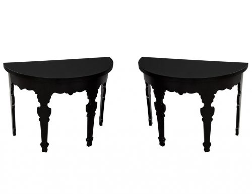 Pair of Demi lune Half Moon Console Tables in Piano Black Lacquer