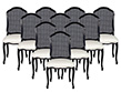 Set of 10 Sculpted Italian Louis XV Cane Back Black Lacquered Dining Chairs