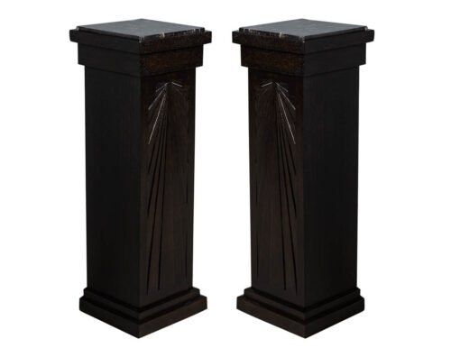 Pair of Art Deco Carved Column Pedestal Stands