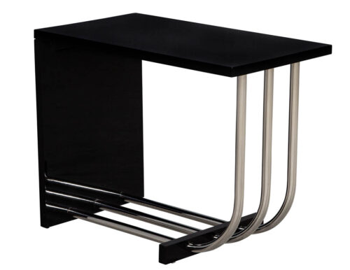 Ralph Lauren Tubular Polished Stainless Steel & Black Lacquer End Table