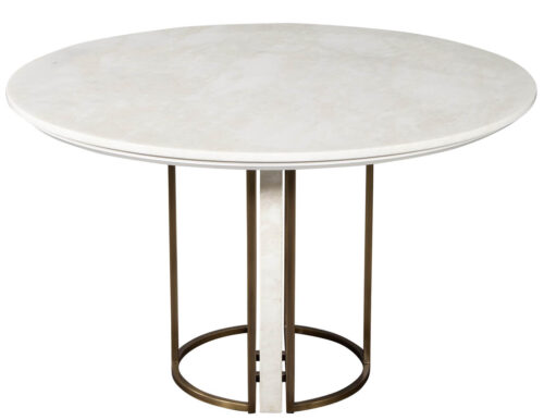 Custom Modern Round Marble Top Dining Table with Brass Detailing