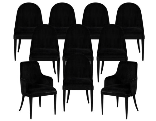 Set of 10 Custom Black Modern Curved Dining Chairs