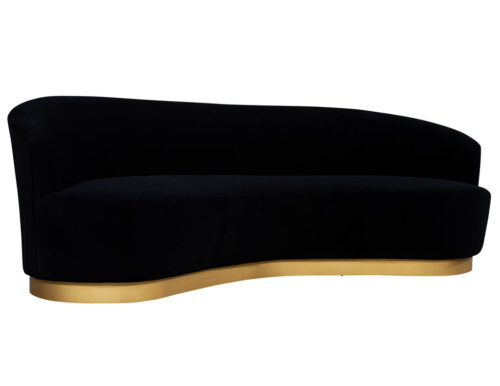 Custom Modern Black Velvet Sofa with Gold Leaf Base