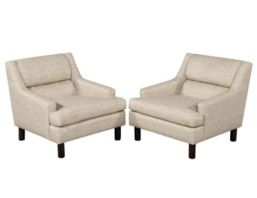 Pair of Mid-Century Modern Lounge Chairs in Designer Linen