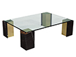 Custom Modern Glass Top Coffee Table with Marble Pedestals by Carrocel