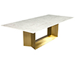 Custom Modern Porcelain Dining Table with Crystal Ice Top and Brass Angled Base