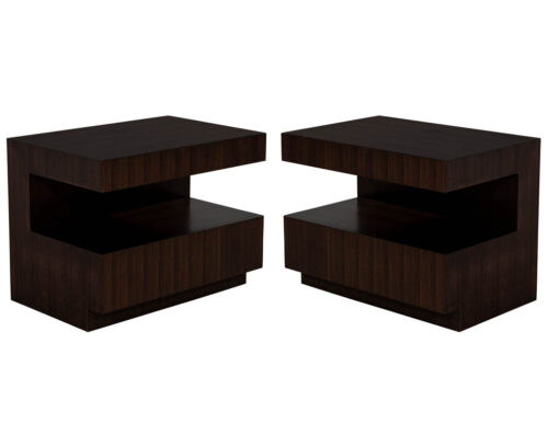 Custom Modern Walnut Two Tier Nightstands End Tables
