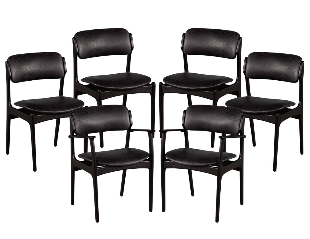 Set Of 6 Mid Century Modern Black, Contemporary Black Leather Chairs