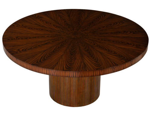 Custom Modern Round Walnut Dining Table in Sunburst Pattern