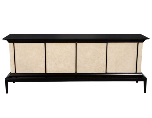 Modern Black Lacquered Sideboard Credenza with Faux Parchment Fronts